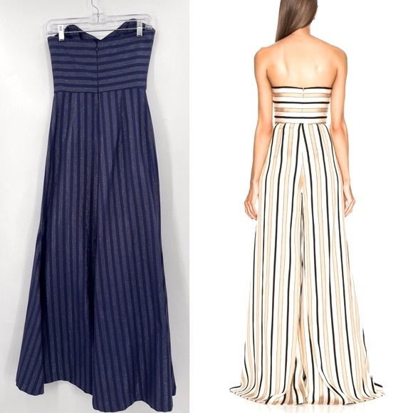 CAROLINE CONSTAS Forbes Jumpsuit Size 2 CAROLINE CONSTAS Blue Striped Jumpsuit - Picture 2 of 11
